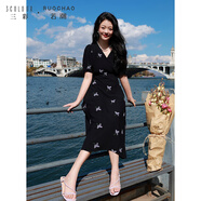 三彩大碼女裝2024夏季新款法式V領(lǐng)連衣裙刺繡收腰氣質(zhì)長(cháng)裙胖MM 葡萄紫花卉 M 160/88B