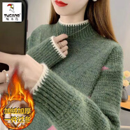 啄木鳥羊毛衫女加絨加厚半高領(lǐng)毛衣女2025秋冬新款秋冬保暖寬松外穿內(nèi)搭 軍綠色【加絨加厚】 XL 建議120-130斤