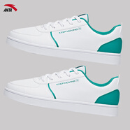 安踏（ANTA）男鞋運動板鞋新款輕薄透氣板鞋革面防水休閑小白鞋 【元氣A款】安踏白/海藻綠-1 39