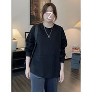 小紅書(shū)爆款西西馬微胖大碼胖mm扣子開(kāi)叉衛衣T恤女春秋正肩寬松休 黑色 2XL