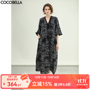 COCOBELLA設(shè)計師手繪棉麻風(fēng)連衣裙蕾絲拼接大碼襯衫裙FR3093 黑色 S