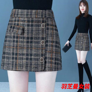 顧夕岑短褲秋冬款女外穿新款高腰格子短褲顯瘦毛呢裙褲呢子短褲裙女 圖片色 M