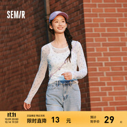 森馬（Semir）長(cháng)袖t恤女設計感滿(mǎn)印薄透網(wǎng)紗上衣2025春新款修身疊穿溫柔氛圍感 白色調00311 XL