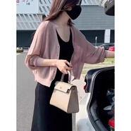 傾她冰絲針織開衫女夏2025新款外搭薄款配披肩上衣寬松短款外套早秋 粉色 L建議120-130斤