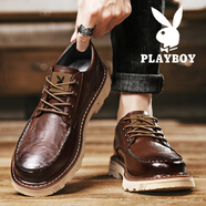花花公子皮鞋男2025秋冬季新款黑色商務(wù)休閑軟底男鞋休閑大頭德比鞋子男款 紅棕 41