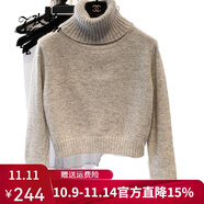 孜茜 高領(lǐng)羊毛衫高腰小個(gè)子厚款毛衣00%純羊毛短款毛衣打底針織衫 灰色 M