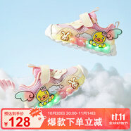 B.Duck小黃鴨童鞋女童運(yùn)動鞋亮燈單網(wǎng)鞋透氣炫彩發(fā)光跑鞋5098粉色28