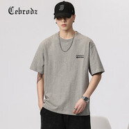 Cebrodz法國短袖T恤男夏季新款ins潮流簡約字母刺繡純色半袖體恤男士上衣 666淺花灰色 M 90斤-120斤