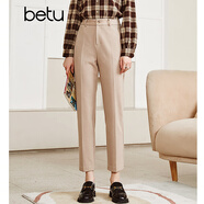 betu百圖女裝氣質(zhì)通勤款中高腰彈力毛呢休閑煙管顯瘦直筒西褲2110T52 杏色 S