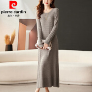 皮爾卡丹（pierre cardin）秋冬針織連衣裙2024新款女直筒寬松加長(cháng)款內搭打底毛衣裙過(guò)膝裙子 灰駝色 2XL