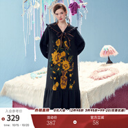 兩三事復(fù)古長袖針織連衣裙秋冬新款超長黑色慵懶毛織長裙焰葵之浴 黑色 S