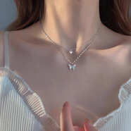 蒂瑞珂999銀項鏈女疊戴蝴蝶鎖骨鏈足銀吊墜輕奢小眾銀飾生日禮物送女友 999銀項鏈【配證書(shū)禮盒包裝】 鏈長(cháng)：40CM+5CM延長(cháng)鏈