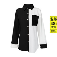 ZOCI臺州椒江雪紡衫歐美女裝撞色拼接上衣口袋設計感長(cháng)袖女襯衫女夏季 8666-3黑白拼 XS