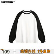 viishow撞色插肩袖長袖T恤男2025春季新款簡約日系男生重磅純棉打底上衣 黑色 XL