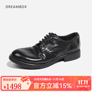dreambox鈞博皮鞋男商務正裝意大利馬臀皮復古手工沿條縫線男鞋 黑色 38