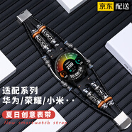 添賦適用華為手表表帶WATCH5 GT5 GT4 GT3 2PRO表帶  榮耀GS3i小米color s3 S2 三星VIVO一加真皮手表 黑色+皮繩 佳明Forerunner255/265-22mm