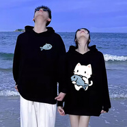 MDlila《兩件裝》情侶裝衛(wèi)衣秋冬季套裝衣服紅色一男一女寬松連帽外套 吃魚(yú)的貓  男黑+女黑（春秋款） XL 男+女M
