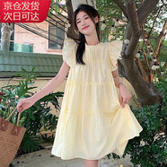 宙馨法式小飛袖連衣裙女夏季2025新款小個子仙女款娃娃裙子多巴胺穿搭 黃色裙子 L