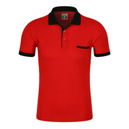 木脈  polo定制工作服定制印字印logo男女短袖POLO企業(yè)文化衫廣告衫服務員班服t恤定做diy 口袋款-紅T黑領 L