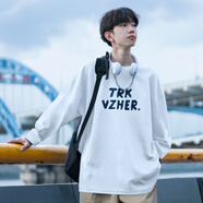君茵重磅純棉短袖t恤男2023夏季衣服男裝 夏裝新款學(xué)生美式長袖體恤衫 白色-長袖 XL