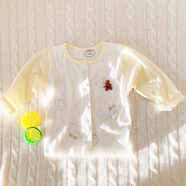 迪尼豆豆夏季長(zhǎng)袖開(kāi)衫t恤純棉衣服嬰兒上衣薄款兒童體恤一歲寶寶夏裝居家 圓領(lǐng)摁扣夏季上衣~熊仔寶貝黃 73 碼（3-8月）