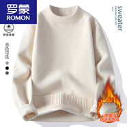 羅蒙（ROMON）新款男士毛衣秋冬款低領(lǐng)韓版寬松加厚保暖針織衫純色休閑打底衫潮 米白色【半高領(lǐng)】 加 厚一體絨 M 【男女通穿 可貼身穿】 建議85-105斤左右