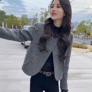 矜持范新款短款西服小香風(fēng)外套女春秋季潮2025名媛百搭氣質(zhì)上衣 灰色 S 建議(體重80-100斤)
