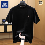 羅蒙（ROMON）品質(zhì)金絲絨短袖T恤半高領(lǐng)打底衫男內搭秋冬新款男士半袖打底衫 8818黑色 M 170 《125斤-140斤》