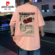 皮爾卡丹（pierre cardin）短袖t恤男夏季美式潮牌2025新款寬松半袖港風(fēng)復(fù)古純棉重磅體恤衫t 粉色 L