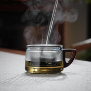 全度高硼硅耐高溫辦公杯茶杯煙灰色杯子簡約帶過濾茶水分離玻璃杯迷你 木蓋合尊杯【灰色】200ml1只