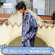 野獸派家居（tbh）睡衣男士 都市野獸黑豹法蘭絨家居服套裝可外穿冬季情侶睡衣女冬 黑豹法蘭絨家居服套裝 深藍(lán)條紋 XL