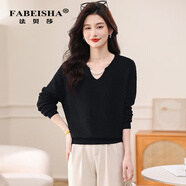 法貝莎品牌蝙蝠衫短款長(cháng)袖純色針織衫女士2025年秋冬新款休閑內搭毛衣女 黑色 L 115-125