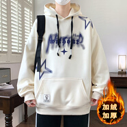 柏樂(lè )迪秋冬季男孩加絨衛衣青少年學(xué)生潮流帥氣連帽衫大童男裝加厚上衣潮 507米色（單件衛衣） 加絨加厚 160 (M) 75-98斤左右