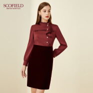 Scofield女装酒红色洋装中长版收腰气质裙通勤优雅聚会商场 酒红色 165