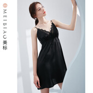 美標(biāo)送禮物真絲吊帶連衣裙性感睡裙女春夏19姆米重磅100%桑蠶絲綢睡衣 黑色 L （165）