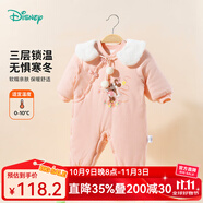 迪士尼寶寶（Disney Baby）男女兒童夾棉卡通米妮連帽連體衣休閑舒適保暖外套24年秋冬季新款 ZD4DL012女童粉色 80