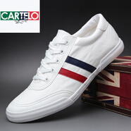卡帝樂(lè )鱷魚(yú)（CARTELO）2025春秋季新款男鞋潮流鏤空透氣低幫百搭休閑透氣軟皮板鞋男 白藍色 透氣款 38