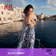 H&M女裝連衣裙2025夏季新款吊帶印花海邊度假風(fēng)寬松連身裙1290424 藍(lán)色 XS 155/80