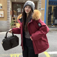 貴蘭姿短款羽絨服女冬季2025年新款小個(gè)子白鴨絨工裝派克服加厚毛領(lǐng)外套 酒紅色 M 110-135斤