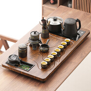 唐豐功夫茶具套裝家用整套自動(dòng)燒水一體茶盤(pán)茶杯茶壺辦公會(huì )客現代茶臺 曲流茶盤(pán)+暗香自動(dòng)配茶葉罐+茶道