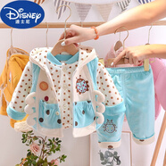 迪士尼（Disney）春秋裝01一3歲2女寶寶套裝外出服冬季嬰幼兒童裝薄棉衣三件套衣服 藍色 90cm