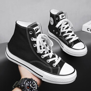 回力帆布鞋女2025秋冬新款情侶款男女鞋系帶平底鞋學(xué)生休閑鞋布鞋子女 黑色（高幫） 37