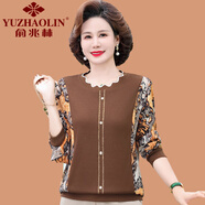 俞兆林（YUZHAOLIN）中年媽媽春裝薄款針織衫上衣大碼中老年女秋裝洋氣短款T恤打底衫 咖色 XL (參考90-105斤)