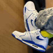 耐克（NIKE）男鞋AIR FLIGHT 89氣墊鞋秋冬季運動(dòng)鞋AJ4兄弟款籃球鞋休閑跑步鞋 白色/藍色FZ3045-100 40.5