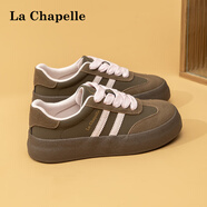 拉夏貝爾（La Chapelle）女鞋冬季德訓鞋厚底百搭板鞋加絨可選棉鞋子女 粉棕 36