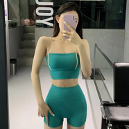 Aisunstyle 歐美網(wǎng)紅撞色時(shí)尚運動(dòng)內衣女夏小胸聚攏吊帶背心式健身瑜伽文胸 湖藍色（套裝） M