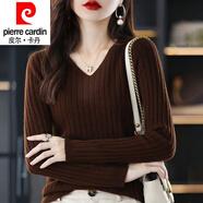 皮爾卡丹（pierre cardin）23年新款秋冬V領(lǐng)毛衣女套頭長(zhǎng)袖寬松針織衫內(nèi)搭雞心領(lǐng)打底衫上衣 北美焦糖【包芯紗】 XL 【125-135斤】