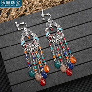 樂(lè )喵（LEMIAO）民族風(fēng)耳環(huán)耳飾女名族風(fēng)復古藏族配飾古裝苗族飾品歐美風(fēng)宮廷耳飾 彩色-無(wú)耳洞耳夾款  A25-310