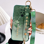格蘭納適用紅米10X手機殼4G蛇年新款5G版腕帶支架10XPro高顏值硅膠軟殼簡約手提掛繩蓮花平安孔位全包 暗夜綠-蓮花平安綠【送背帶】 紅米10X 5G版