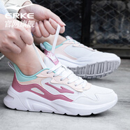 鴻星爾克女鞋運動(dòng)鞋女2026冬季款皮面透氣紅星女士防水休閑老爹跑步鞋子 白/紫荊粉 （皮面防水） 35